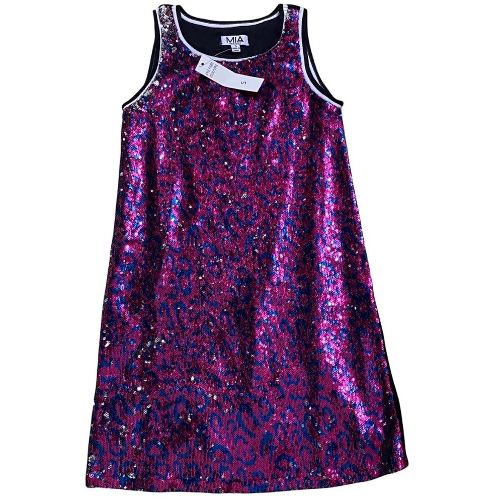 MIA NEW YORK Leopard Print Pink/Purple Sequin Dress Small NWT